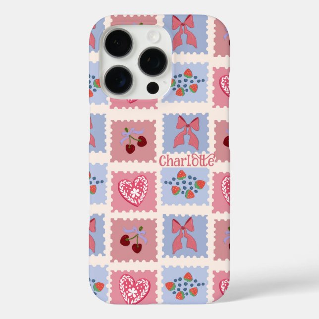 Kitschy Stamps Hearts Bows and Cherries Case-Mate iPhone Case (Back)