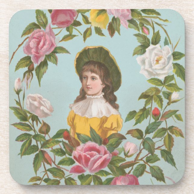 Kitschy Vintage German Valentine's Card, 1884 Coaster (Front)