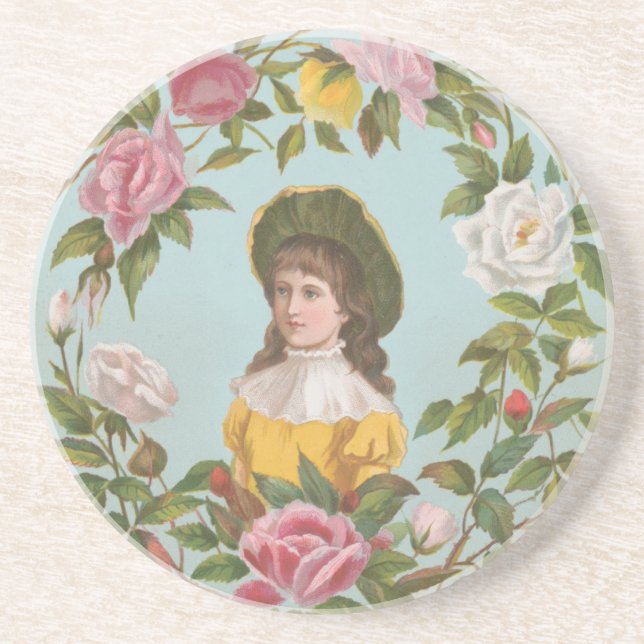 Kitschy Vintage German Valentine's Card, 1884 Coaster (Front)