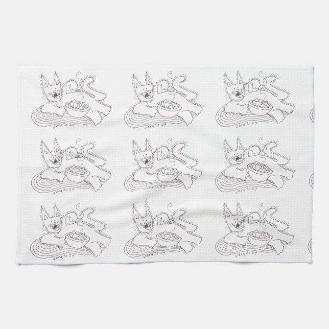 Kitsu Kitsa Cat Ukrainian Perogies Tea Towel (Horizontal)
