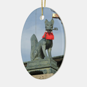 Kitsune キツネ (Fox) with Key in Mouth Ceramic Ornament