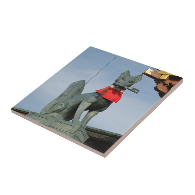 Kitsune キツネ (Fox) with Key in Mouth Ceramic Tile (Side)