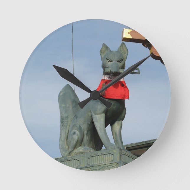 Kitsune キツネ (Fox) with Key in Mouth Round Clock (Front)