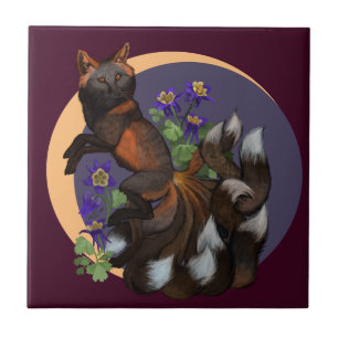 Kitsune and Columbine Flowers  Ceramic Tile
