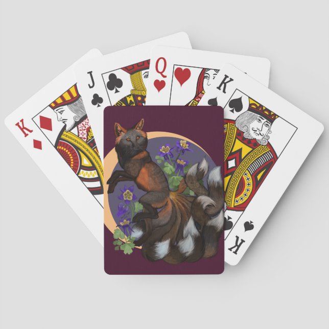 Kitsune and Columbine Flowers  Playing Cards (Back)