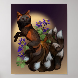 Kitsune and Columbine Flowers Poster