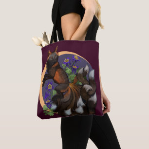 Kitsune and Columbine Flowers Trinket Tray Tote Bag