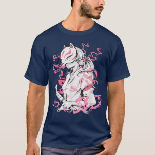 Kitsune Cherry Blossom Anime Girl Demon Fo Katana  T-Shirt