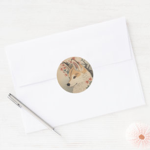 Kitsune & cherry blossom classic round sticker