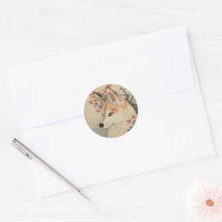 Kitsune & cherry blossom classic round sticker