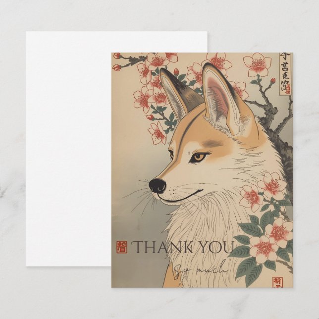 Kitsune & cherry blossom thank you card (Front/Back)