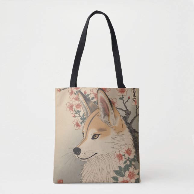 Kitsune & cherry blossom tote bag (Front)