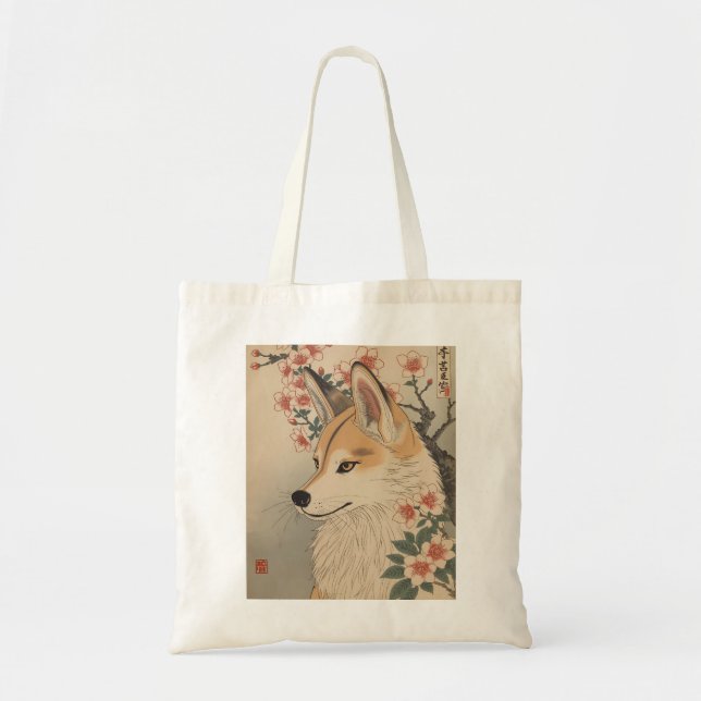 Kitsune & cherry blossom tote bag (Front)