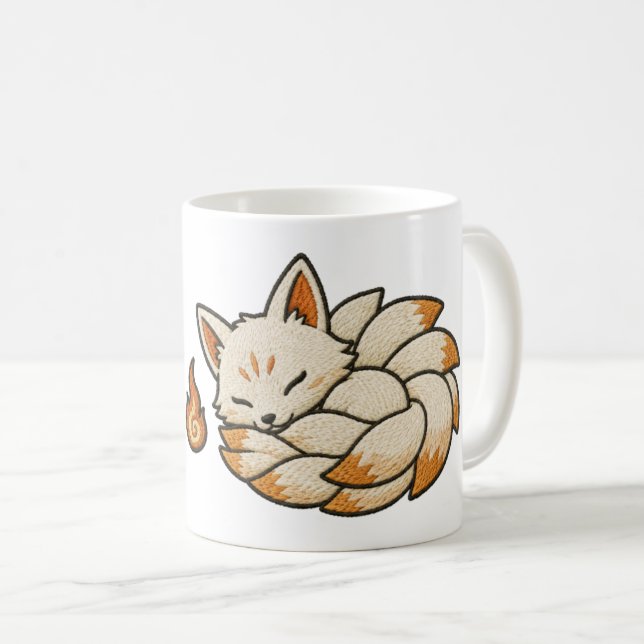 Kitsune Coffee Mug | Japanese Nine Tailed Fox Yoka (Front Right)