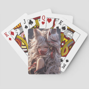 Kitsune Fox Mask Samurai Girl Japanese Playing Cards