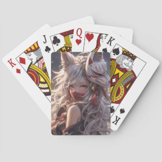 Kitsune Fox Mask Samurai Girl Japanese Playing Cards