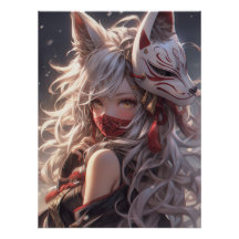 Kitsune Fox Mask Samurai Girl Japanese