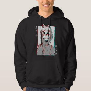 Kitsune Fox Mask Vaporwave Glitch Japan Style Hoodie