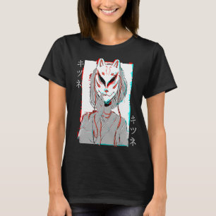 Kitsune Fox Mask Vaporwave Glitch Japan Style T-Shirt
