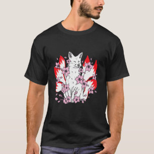 Kitsune fox with japanese kitsune and cherry bloss T-Shirt
