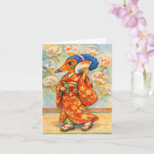 Kitsune in Kimono with Fan Card