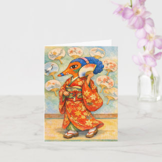 Kitsune in Kimono with Fan Card