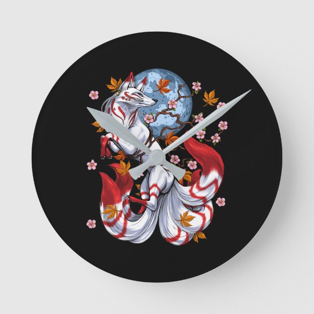 Kitsune Japanese Fox Round Clock (Front)