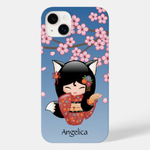 Kitsune Kokeshi Doll - Black Fox Geisha Girl Case-Mate iPhone 14 Plus Case