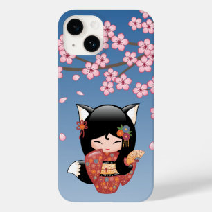 Kitsune Kokeshi Doll - Black Fox Geisha Girl Case-Mate iPhone 14 Case