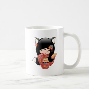 Kitsune Kokeshi Doll - Black Fox Girl Coffee Mug