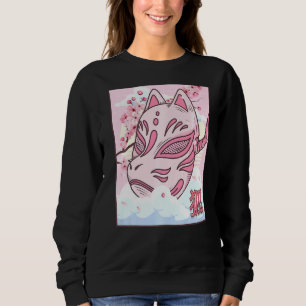 Kitsune Mask Japanese Aesthetic Fox Mask Cherry Bl Sweatshirt