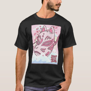 Kitsune Mask Japanese Aesthetic Fox Mask Cherry Bl T-Shirt