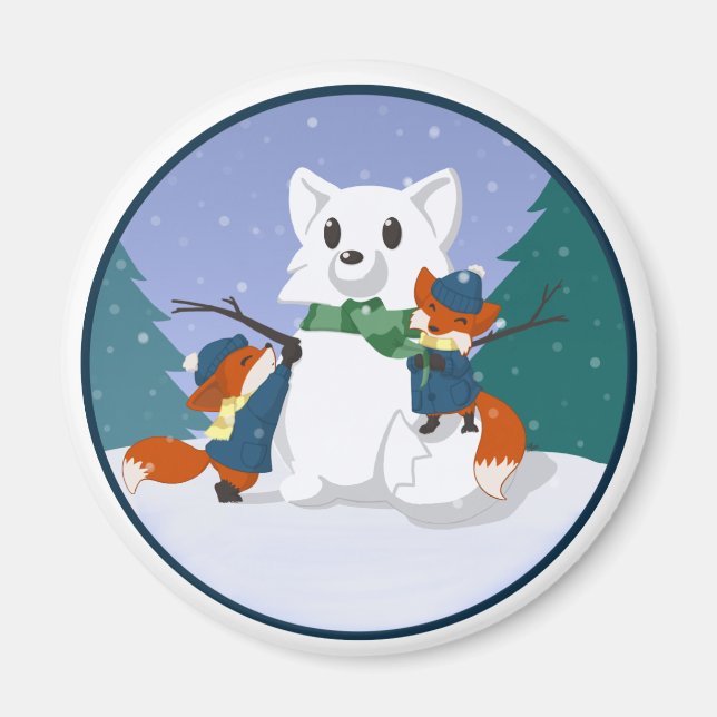 Kitsune Snow Day Magnets (Front)