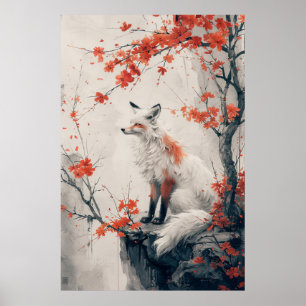 Kitsune Spirit – Japanese Fox in Blossom Forest Poster