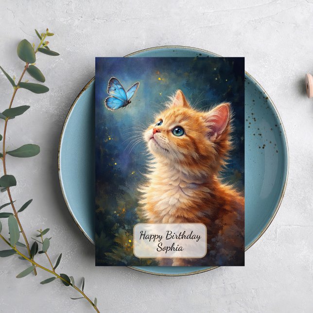 Kitten and Blue Butterfly Card (Creator Uploaded)
