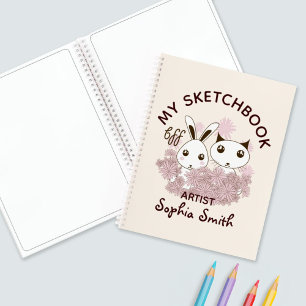 Kitten and Bunny Animal Friends Girls Kids Sketch Notebook