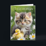 Kitten and Duckling Friends Birthday Card<br><div class="desc">Cute kitten with yellow duckling for friend's birthday.</div>