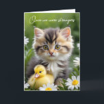 Kitten and Duckling Friends Birthday Card<br><div class="desc">Cute kitten with yellow duckling for friend's birthday.</div>