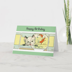 Kitten and Fishbowl Birthday Card