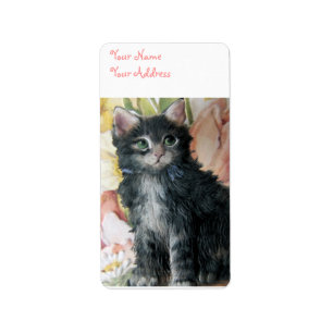 Kitten And Flowers Label