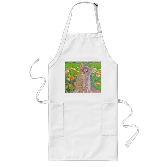 Kitten and Flowers Long Apron (Front)
