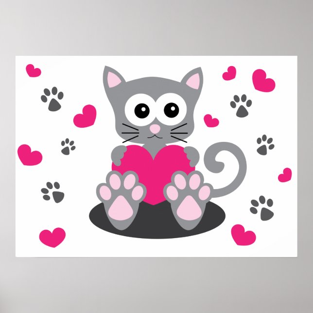 Kitten and Hearts Poster (Front)