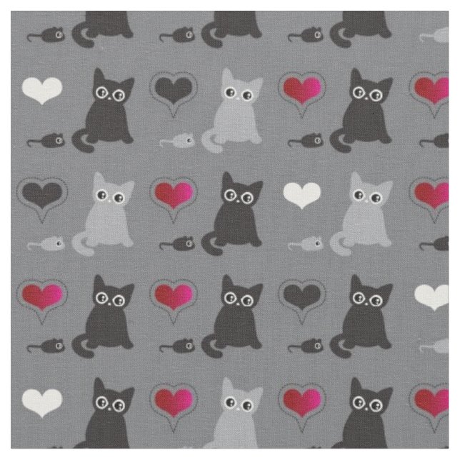 kitten and mice pattern fabric (Close Up)