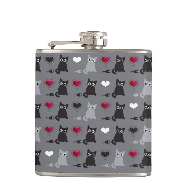 kitten and mice pattern hip flask (Front)