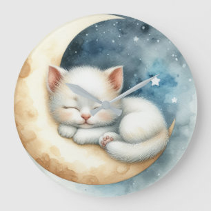 Kitten and Moon Large Clock