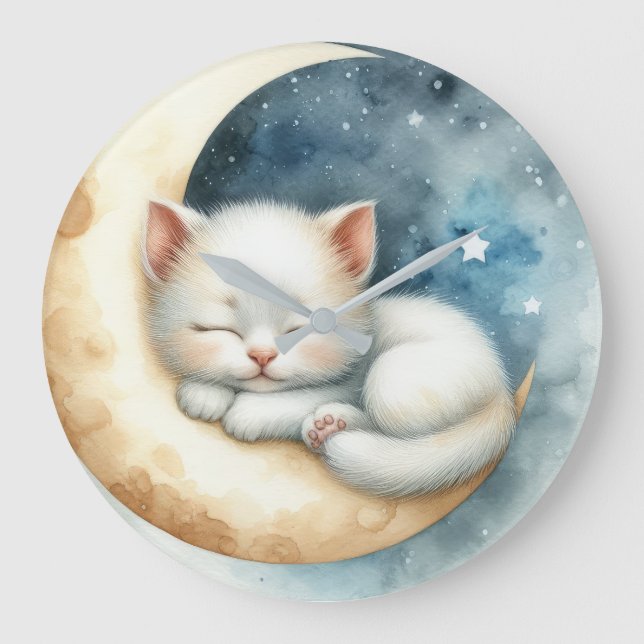 Kitten and Moon  Large Clock (Front)