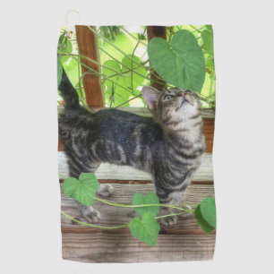 Kitten and Morning Glories Golf Towel