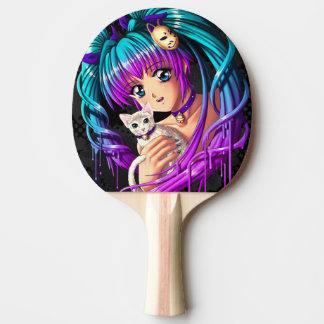 Kitten and Pigtail Manga Girl Ping Pong Paddle