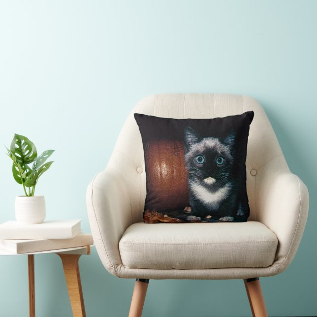 Kitten and Pumpkin for Halloween Cushion (Chair)