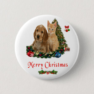 kitten and puppy Christmas button